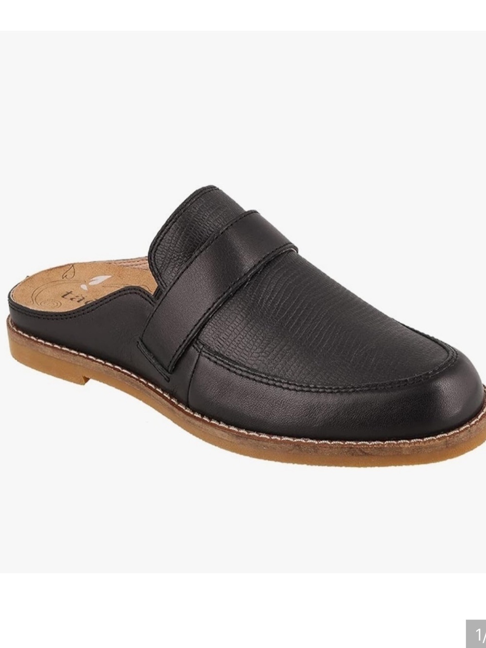 Taos Footwear Black Leather Mule Clog with Tan Sole